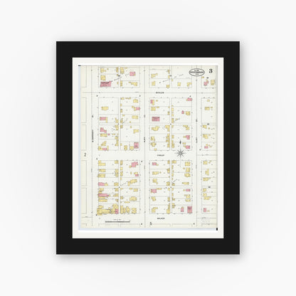 Old map wall art mockup — black gallery frame with white mat — Sanborn Fire Insurance Map from Upper Sandusky, Wyandot County, Ohio (1902), Sheet #0003