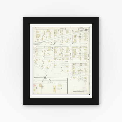 Old map wall art mockup — black gallery frame with white mat — Sanborn Fire Insurance Map from Saint Marys, Auglaize County, Ohio (1914), Sheet #0018