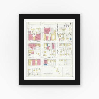 Old map wall art mockup — black gallery frame with white mat — Sanborn Fire Insurance Map from Luverne, Rock County, Minnesota (1921), Sheet #0009