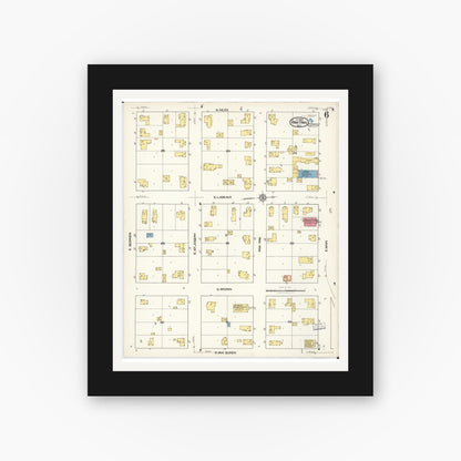 Old map wall art mockup — black gallery frame with white mat — Sanborn Fire Insurance Map from Paw Paw, Van Buren County, Michigan (1922), Sheet #0006