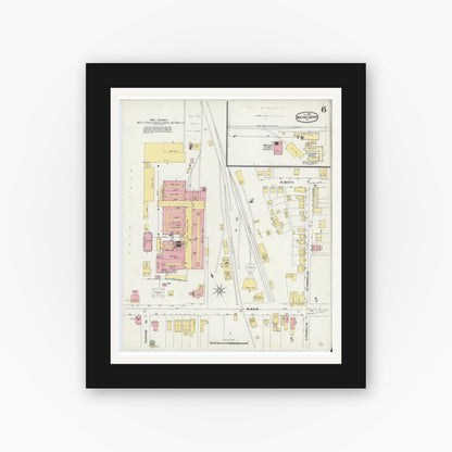 Old map wall art mockup — black gallery frame with white mat — Sanborn Fire Insurance Map from Waynesboro, Franklin County, Pennsylvania (1896), Sheet #0006