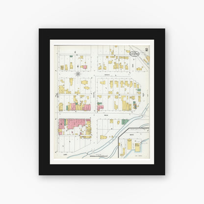Old map wall art mockup — black gallery frame with white mat — Sanborn Fire Insurance Map from Lake Geneva, Walworth County, Wisconsin (1900) - Complete Map Set