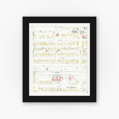 Old map wall art mockup — black gallery frame with white mat — Sanborn Fire Insurance Map from Ottumwa, Wapello County, Iowa (1897), Sheet #0004