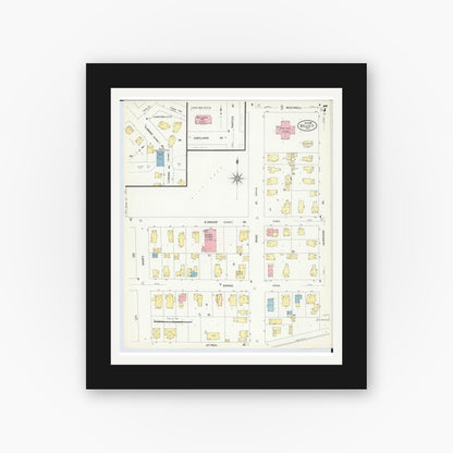 Old map wall art mockup — black gallery frame with white mat — Sanborn Fire Insurance Map from Beloit, Rock County, Wisconsin (1908), Sheet #0007