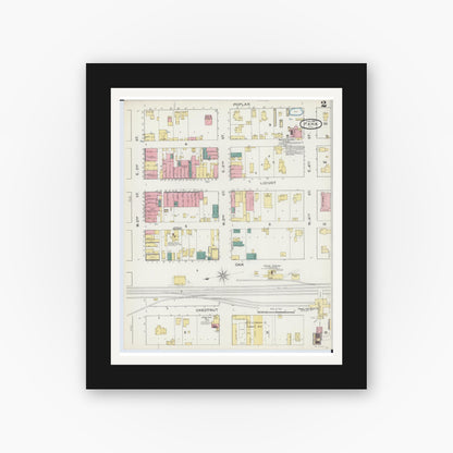 Old map wall art mockup — black gallery frame with white mat — Sanborn Fire Insurance Map from Pana, Christian County, Illinois (1893), Sheet #0002