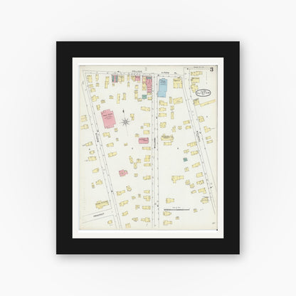 Old map wall art mockup — black gallery frame with white mat — Sanborn Fire Insurance Map from Clinton, Oneida County, New York (1895), Sheet #0003