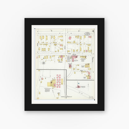 Old map wall art mockup — black gallery frame with white mat — Sanborn Fire Insurance Map from Logan, Hocking County, Ohio (1900), Sheet #0006