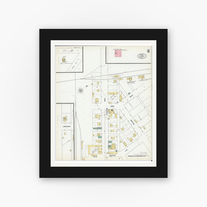 Old map wall art mockup — black gallery frame with white mat — Sanborn Fire Insurance Map from Le Roy, Mower County, Minnesota (1900), Sheet #0002