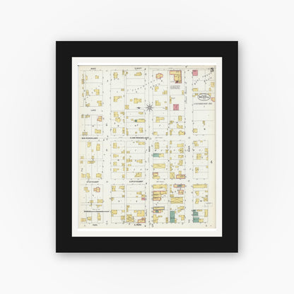 Old map wall art mockup — black gallery frame with white mat — Sanborn Fire Insurance Map from Merrill, Lincoln County, Wisconsin (1902), Sheet #0003