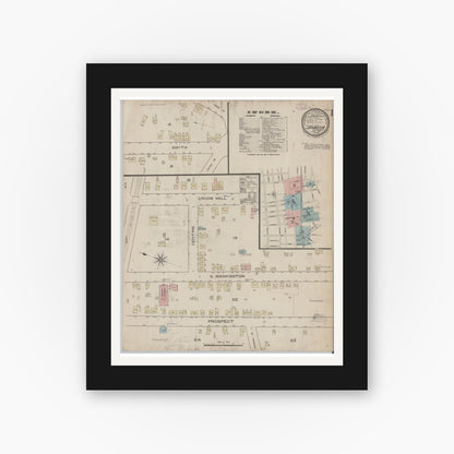 Old map wall art mockup — black gallery frame with white mat — Sanborn Fire Insurance Map from Jamaica, Queens County, New York (1886) - Complete Map Set