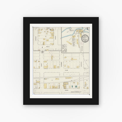 Old map wall art mockup — black gallery frame with white mat — Sanborn Fire Insurance Map from Houston, Houston County, Minnesota (1894), Sheet #0001