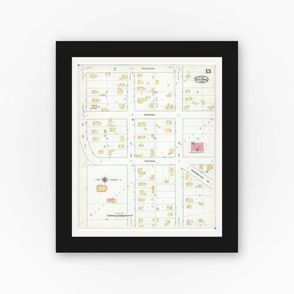 Old map wall art mockup — black gallery frame with white mat — Sanborn Fire Insurance Map from Red Wing, Goodhue County, Minnesota (1917), Sheet #0013