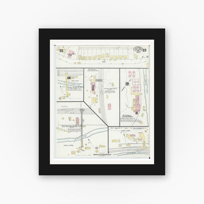 Old map wall art mockup — black gallery frame with white mat — Sanborn Fire Insurance Map from Bellaire, Belmont County, Ohio (1924), Sheet #0019