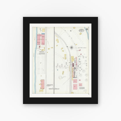 Old map wall art mockup — black gallery frame with white mat — Sanborn Fire Insurance Map from Oil City, Venango County, Pennsylvania (1906), Sheet #0011