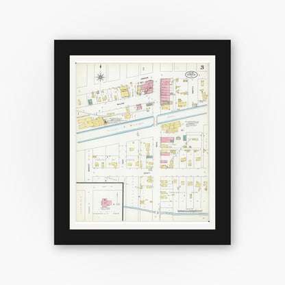 Old map wall art mockup — black gallery frame with white mat — Sanborn Fire Insurance Map from Seneca, La Salle County, Illinois (1907), Sheet #0003