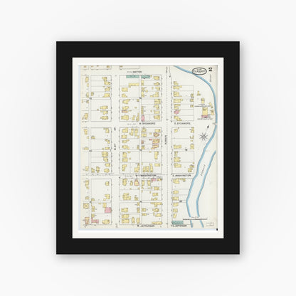 Old map wall art mockup — black gallery frame with white mat — Sanborn Fire Insurance Map from Elkhart, Elkhart County, Indiana (1892), Sheet #0002