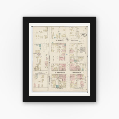Old map wall art mockup — black gallery frame with white mat — Sanborn Fire Insurance Map from Van Wert, Van Wert County, Ohio (1884), Sheet #0002