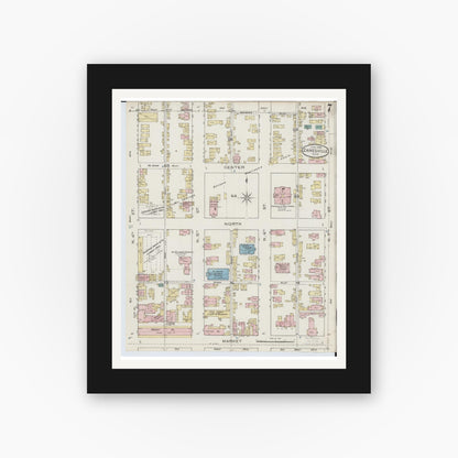 Old map wall art mockup — black gallery frame with white mat — Sanborn Fire Insurance Map from Zanesville, Muskingum County, Ohio (1886), Sheet #0007