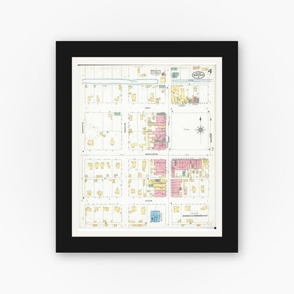 Old map wall art mockup — black gallery frame with white mat — Sanborn Fire Insurance Map from Marengo, Iowa County, Iowa (1906), Sheet #0004