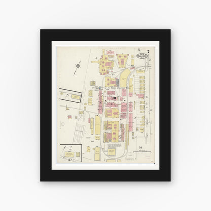 Old map wall art mockup — black gallery frame with white mat — Sanborn Fire Insurance Map from Millville, Cumberland County, New Jersey (1915), Sheet #0007