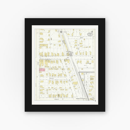 Old map wall art mockup — black gallery frame with white mat — Sanborn Fire Insurance Map from Lynn, Randolph County, Indiana (1912), Sheet #0004