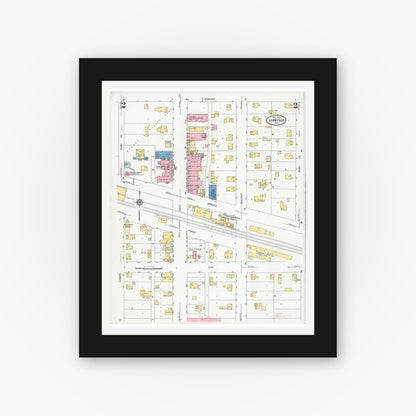 Old map wall art mockup — black gallery frame with white mat — Sanborn Fire Insurance Map from Lakeville, Dakota County, Minnesota (1930), Sheet #0002