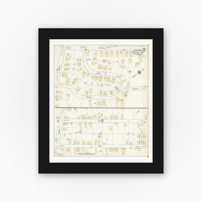 Old map wall art mockup — black gallery frame with white mat — Sanborn Fire Insurance Map from Arlington, Middlesex County, Massachusetts (1914), Sheet #0002
