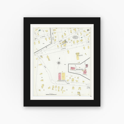 Old map wall art mockup — black gallery frame with white mat — Sanborn Fire Insurance Map from Natick, Middlesex County, Massachusetts (1909), Sheet #0013