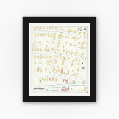Old map wall art mockup — black gallery frame with white mat — Sanborn Fire Insurance Map from Waterloo, Seneca County, New York (1904), Sheet #0008