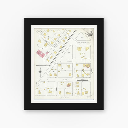 Old map wall art mockup — black gallery frame with white mat — Sanborn Fire Insurance Map from Terrell, Kaufman County, Texas (1921), Sheet #0006