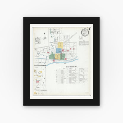 Old map wall art mockup — black gallery frame with white mat — Sanborn Fire Insurance Map from Morris, Grundy County, Illinois (1900) - Complete Map Set