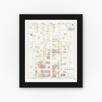 Old map wall art mockup — black gallery frame with white mat — Sanborn Fire Insurance Map from Collinsville, Madison County, Illinois (1915), Sheet #0008