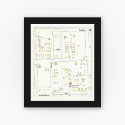 Old map wall art mockup — black gallery frame with white mat — Sanborn Fire Insurance Map from Saint Marys, Elk County, Pennsylvania (1909), Sheet #0014