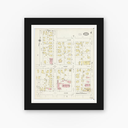 Old map wall art mockup — black gallery frame with white mat — Sanborn Fire Insurance Map from Decatur, Adams County, Indiana (1914), Sheet #0004