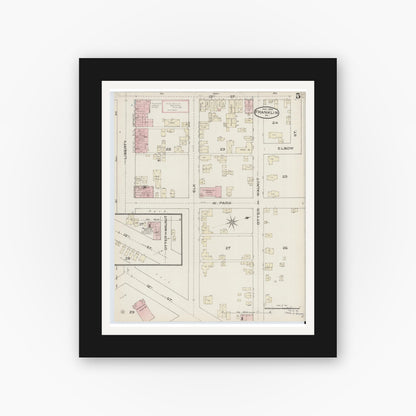Old map wall art mockup — black gallery frame with white mat — Sanborn Fire Insurance Map from Franklin, Venango County, Pennsylvania (1888), Sheet #0005