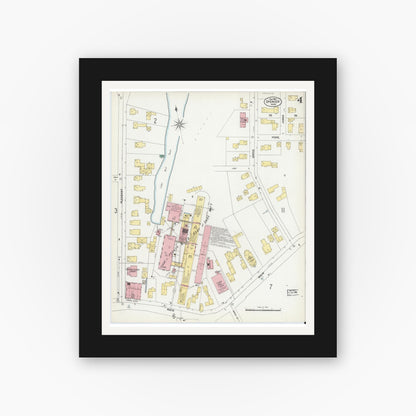 Old map wall art mockup — black gallery frame with white mat — Sanborn Fire Insurance Map from Spencer, Worcester County, Massachusetts (1901), Sheet #0004