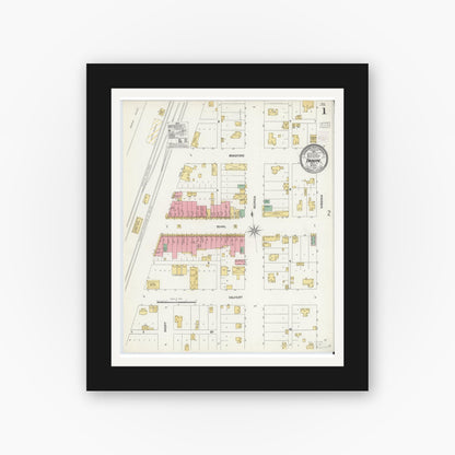 Old map wall art mockup — black gallery frame with white mat — Sanborn Fire Insurance Map from Troup, Smith County, Texas (1904), Sheet #0001