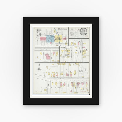 Old map wall art mockup — black gallery frame with white mat — Sanborn Fire Insurance Map from Hudson, Lenawee County, Michigan (1893) - Complete Map Set