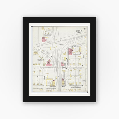 Old map wall art mockup — black gallery frame with white mat — Sanborn Fire Insurance Map from Sturgis, Saint Joseph County, Michigan (1892), Sheet #0003