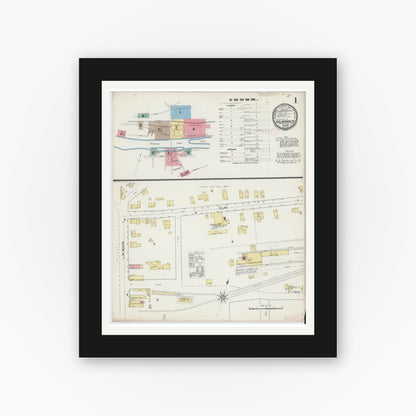 Old map wall art mockup — black gallery frame with white mat — Sanborn Fire Insurance Map from Salamanca, Cattaraugus County, New York (1893) - Complete Map Set