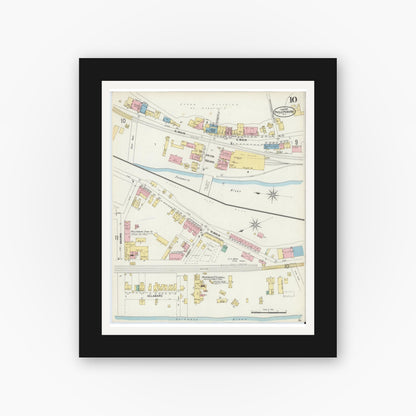 Old map wall art mockup — black gallery frame with white mat — Sanborn Fire Insurance Map from Phillipsburg, Warren County, New Jersey (1897), Sheet #0010