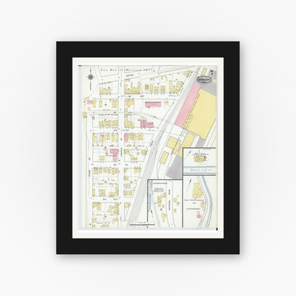 Old map wall art mockup — black gallery frame with white mat — Sanborn Fire Insurance Map from Bridgeport, Belmont County, Ohio (1917), Sheet #0007