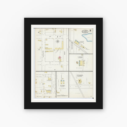 Old map wall art mockup — black gallery frame with white mat — Sanborn Fire Insurance Map from Genoa, Ottawa County, Ohio (1893), Sheet #0003