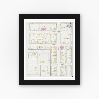 Old map wall art mockup — black gallery frame with white mat — Sanborn Fire Insurance Map from Sumner, Lawrence County, Illinois (1894), Sheet #0002
