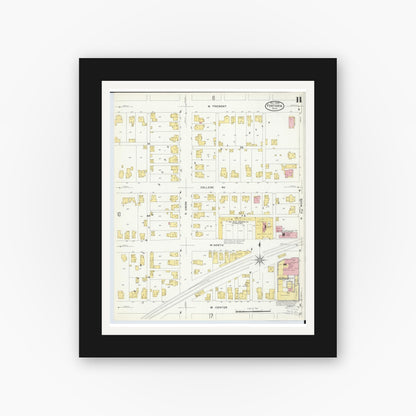 Old map wall art mockup — black gallery frame with white mat — Sanborn Fire Insurance Map from Fostoria, Seneca, Hancock, And Wood Counties, Ohio (1908), Sheet #0011