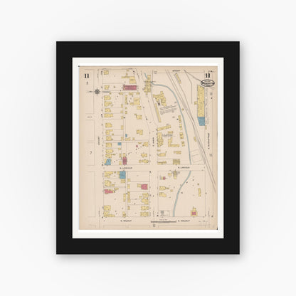 Old map wall art mockup — black gallery frame with white mat — Sanborn Fire Insurance Map from Wilmington, Clinton County, Ohio (1922), Sheet #0011