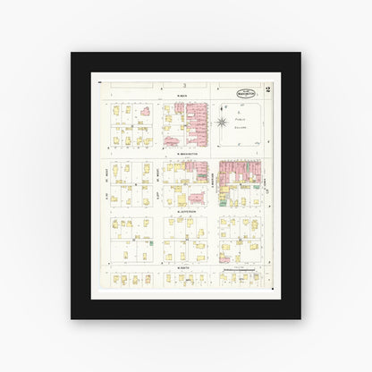 Old map wall art mockup — black gallery frame with white mat — Sanborn Fire Insurance Map from Washington, Washington County, Iowa (1897), Sheet #0002