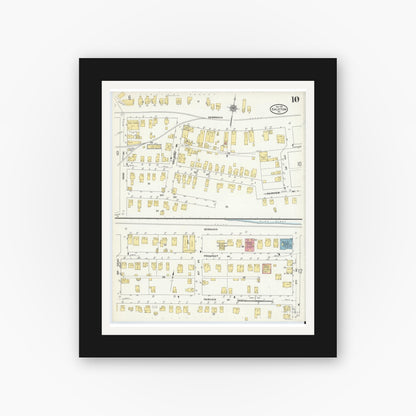Old map wall art mockup — black gallery frame with white mat — Sanborn Fire Insurance Map from Galeton, Potter County, Pennsylvania (1911), Sheet #0010