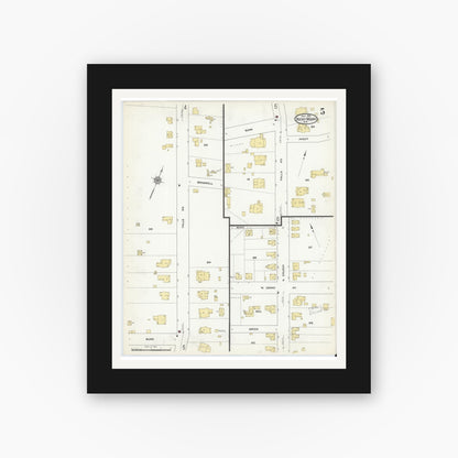 Old map wall art mockup — black gallery frame with white mat — Sanborn Fire Insurance Map from Rocky Mount, Edgecombe And Nash Counties, North Carolina (1912), Sheet #0005