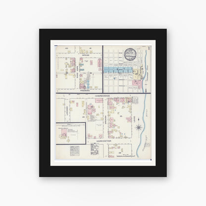 Old map wall art mockup — black gallery frame with white mat — Sanborn Fire Insurance Map from Cape Girardeau, Cape Girardeau County, Missouri (1884) - Complete Map Set
